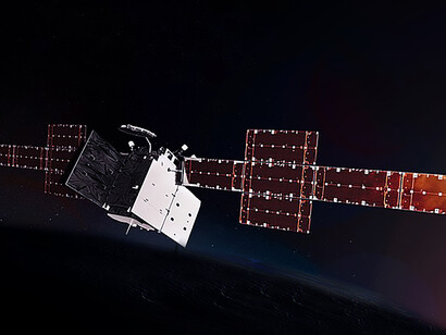 The cutting-edge WGS-11+ satellite through this captivating artist's rendering, highlighting advanced space technology