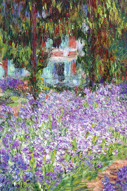 Claude Monet, El jardín del artista en Giverny (1900, detalle). En los jardines que pintó Claude Monet en Giverny, la luz cambia a cada instante, recordándonos que la belleza es un proceso en movimiento