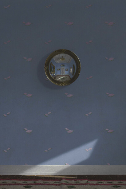 Quentin James McCaffrey, Mirror in blue room (detail), 2022. Courtesy of Alison Jacques Gallery