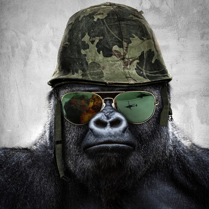 Emre Yusufi, Portrait Guerilla Gorilla. Mixmedia Akrilik aluminyum forex sıvama Diasec Baskı