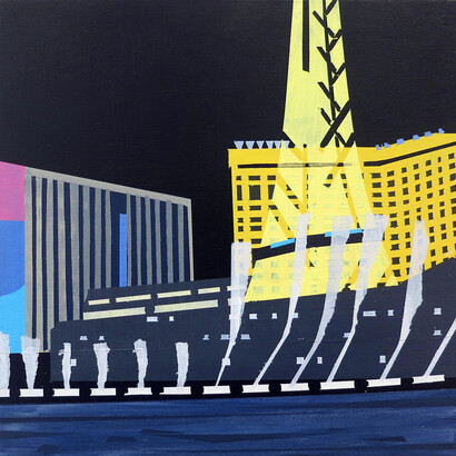 Nevada, Las Vegas Fountain Show, 2012, 8x8", acrylic on panel