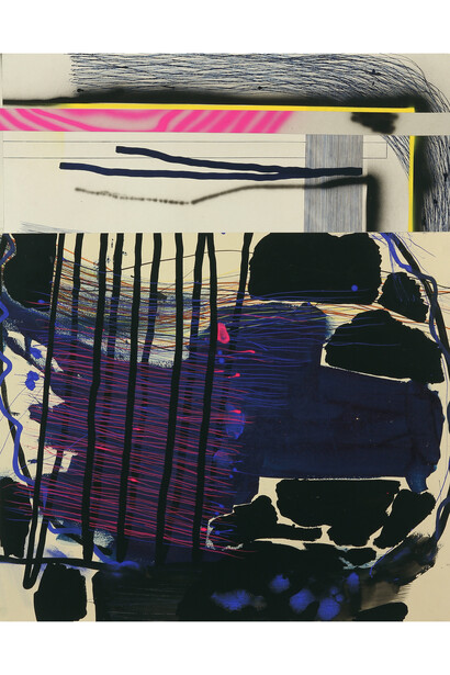 Shaun O'Dell, all that.way, 2014, Gouache and acrylic ink on paper mounted on canvas mounted on
panel, 30 x 22 in. Courtesy: Susan Inglett Gallery, NYC.