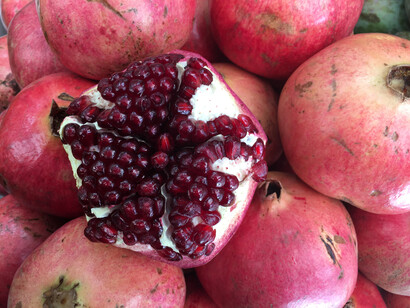 Pomegranates in the Mahane Yehuda market, photo by Carrie Hart