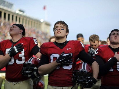 Football players before a game