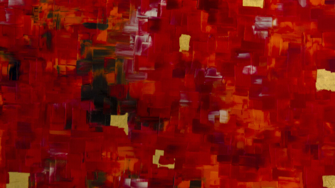 Jotape, Abstract (red) 2016; mxed media, gold leaf and resin on canvas; 120x80cm (46,8x31,2 in). Courtesy of Espinasse 31