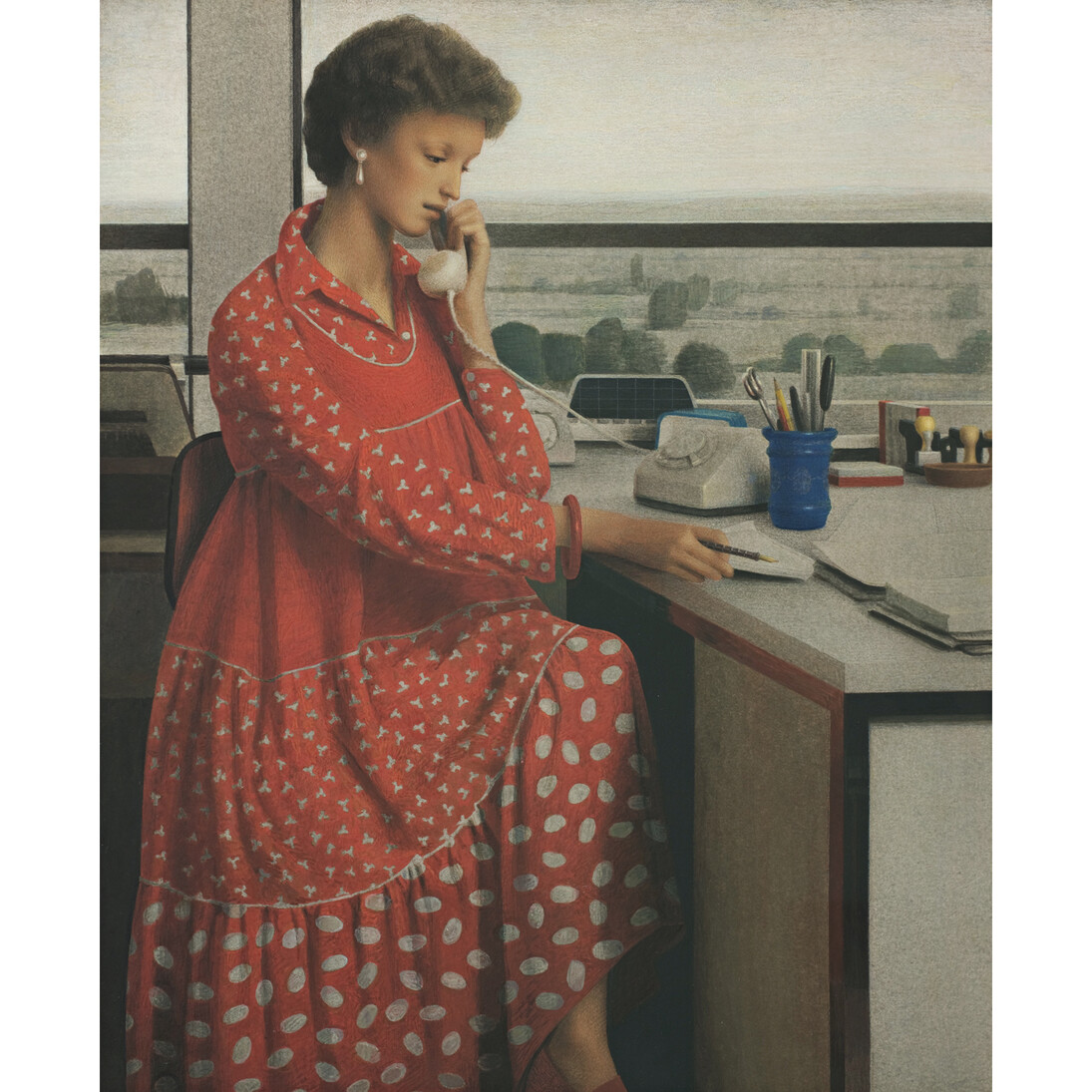 Graham Little, Untitled (Office), 2013, Gouache and colour pencil on paper, Unframed: 42.3 x 32.3 cm / 16 5/8 x 12 3/4 ins, Framed: 56.3 x 46.3 x 5 cm / 22 1/8 x 18 1/4 x 2 ins, Copyright the artist, Courtesy Alison Jacques Gallery, London, Photo: Michael Brzezinski