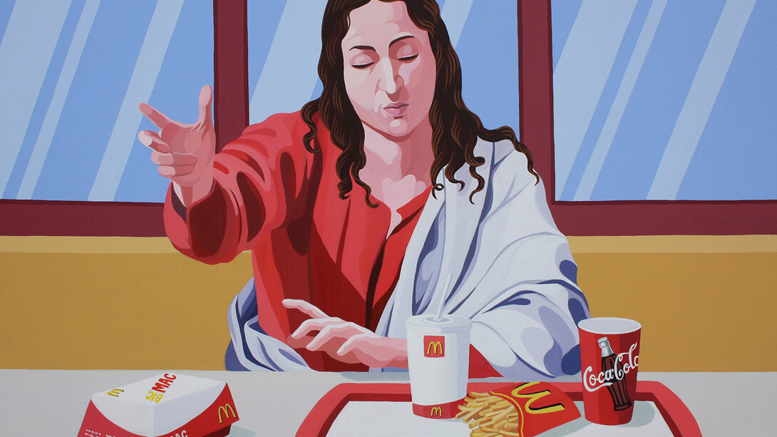 Giuseppe Veneziano, Mc Emmaus, 2010, acrilico su tela, cm 110x140