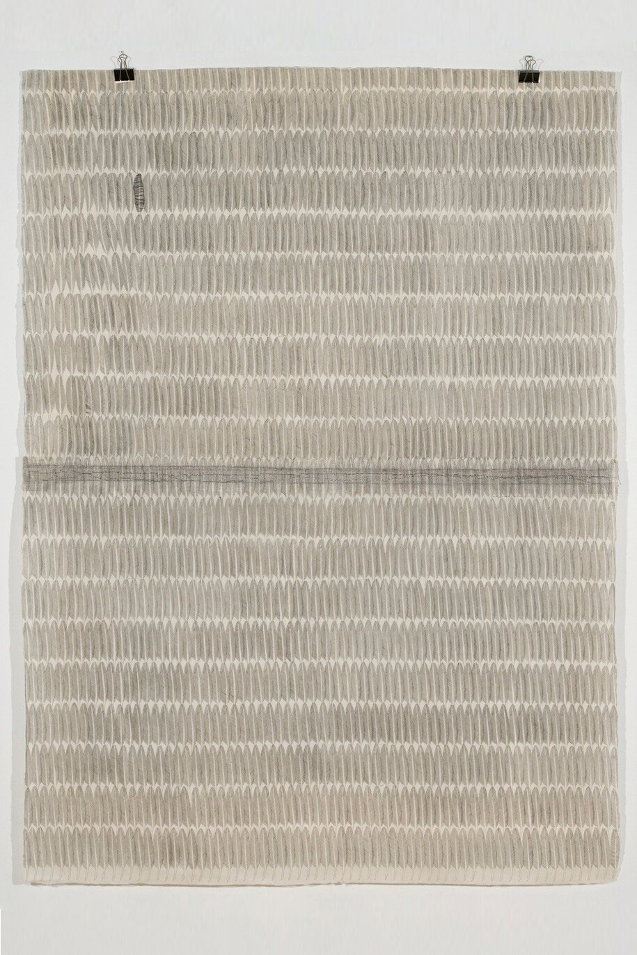 Elena del Rivero, #20 Flying Letter, 2010, Graphite, and thread on abaca paper, 80 x 59 inches, 203.2 x 149.9 cm
