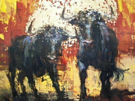 Joseph Adolphe, Fratres No. 4, 2014, Oil & Gold Leaf on Canvas, 62" x 76½"