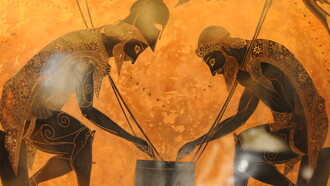 'Aquiles e Ájax jogando' (Exéquias, VI a.C.): cena de ânfora ática de figuras negras