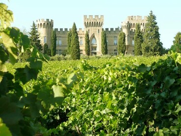 Un'azienda vinicola nella regione vinicola francese di Châteauneuf-du-Pape, nella Valle del Rodano meridionale, Francia