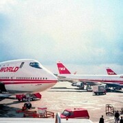 Lucien Samaha, TWA Jumbo Jets at JFK (The Flight Attendant Years), 1984, printed 2013, digital c-print, 12.5 x 17.5 inches, 31.8 x 44.5 cm