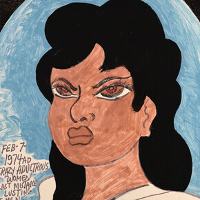 Prophet Royal Robertson
"I Seen My Soul Did Journey Away", 1991 (PRR/P 080)
felt-tip-pen, ball point pen, enamel paint, acrylic and glitter on poster board /
Filzstift, Kugelschreiber, Emailelack, Acryl und Gritzer auf Plakatpappe
71 x 56 cm

Courtesy Delmes & Zander, Cologne/ Berlin
