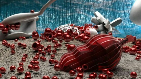 Giuliana Cunéaz, Matter waves chrome, 2014, Animazione 3D, stampa digitale su cotone, 110 x 62 cm