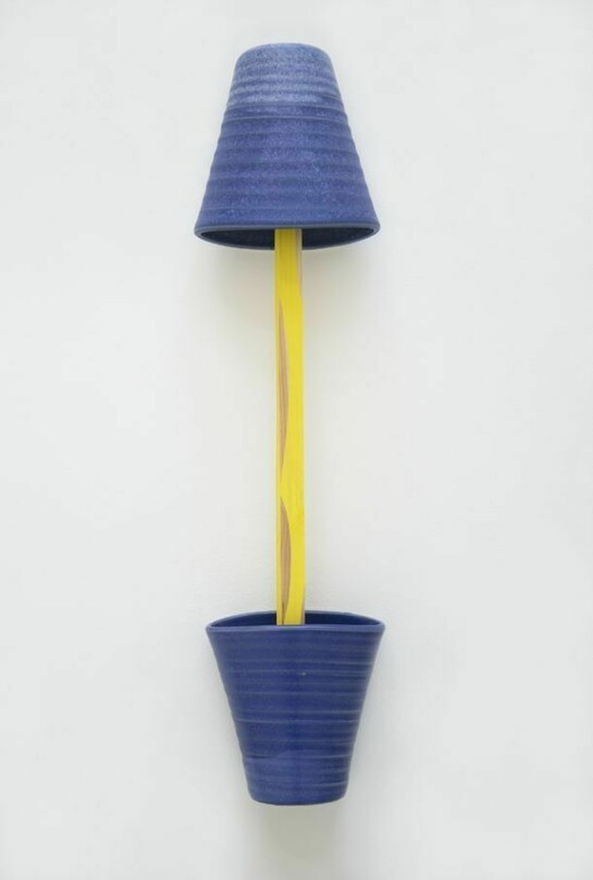 Coco Crampton, Tumbler, 2013, glazed ceramic, acrylic paint, wood, 65 cm x 16 cm x 10 cm