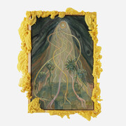 Ayla Dmyterko, Can’t catch lost time or the thinning earth, 2021. Oil on linen with poured beeswax frame. 90 x 54.5 x 7.5 cm. Unique