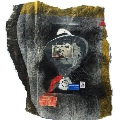 Maurizio Galimberti e ITALIANCODE, Stencil-ready-made-Rotella, 2017, tecnica mista e Polaroid su carta