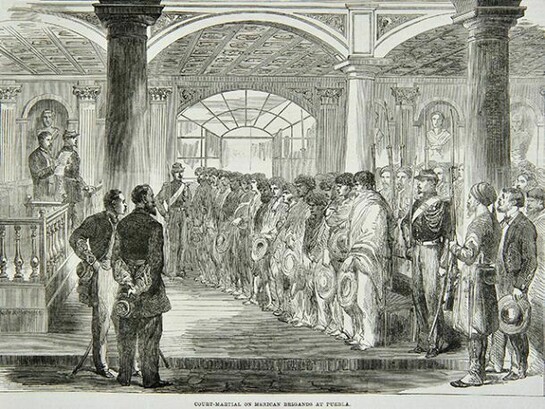 London Illustrated News, 1864, Court Martial of Mexican Brigands at Puebla