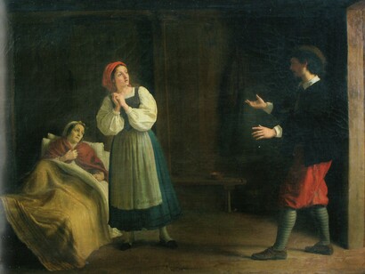 Renzo trova Lucia al lazzaretto, dipinto da Sidonio Centenari, 1864