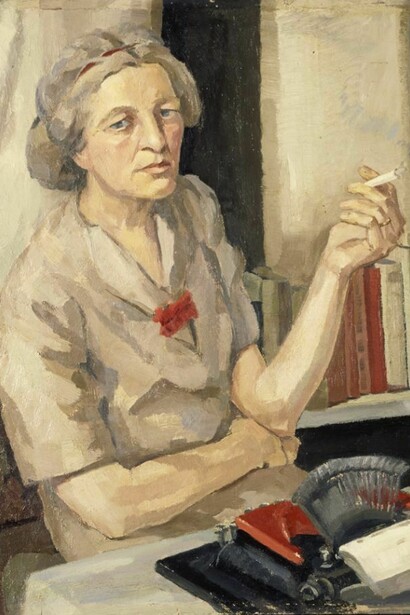 Nigel McIsaac, Willa Anderson, Mrs Edwin Muir, 1890 - 1970. Writer and translator, 1944, oil on plywood: 59.90 x 53.30 cm (framed: 72.00 x 66.00 x 3.30 cm), Scottish National Portrait Gallery