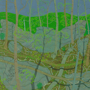 Gregory Hennen, April Green Wyatt Mt., 2019, signed, dated and titled on verso, oil on panel, 18x18 inches. Courtesy of the artist and Kenise Barnes Fine Art