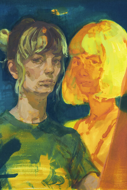 Rachel Gregor, Double self-portrait (detail), 2025. Courtesy of Hashimoto Contemporary Gallery