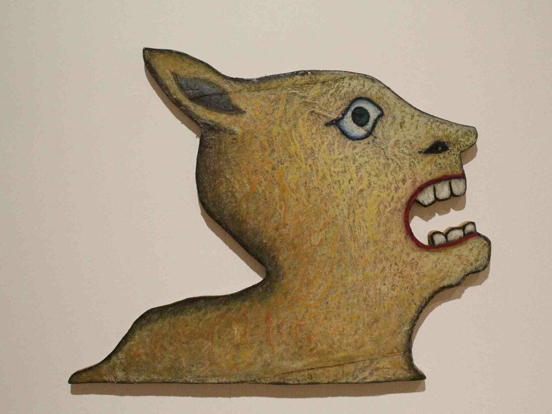 Enrico Baj, Apocalisse, testa di mostro, 1978. Courtesy of Palazzo Leone da Perego