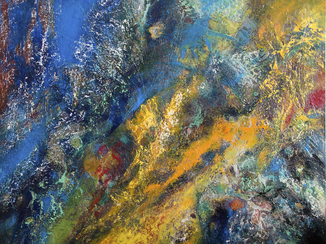Zohar Wallach, Blues, Mixed Media on Canvas, 47” x 59”, Courtesy of Agora Gallery