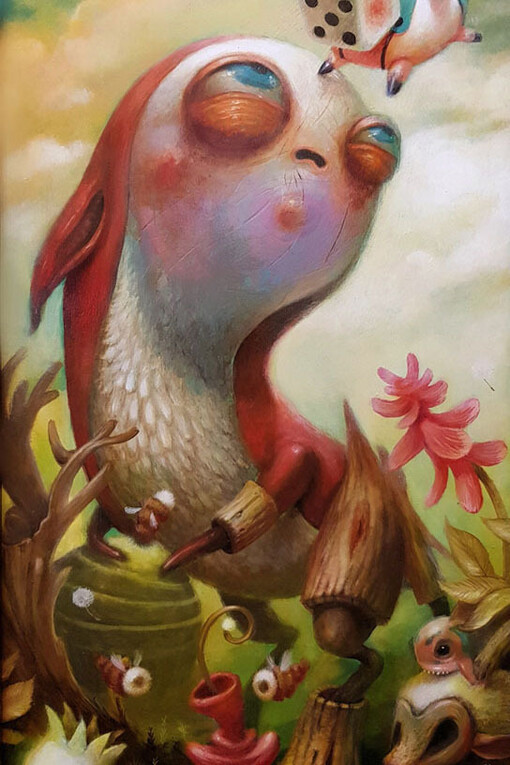 Jesús Aguado, "Random sanctification", acrylic on panel, 24 x 12 inches