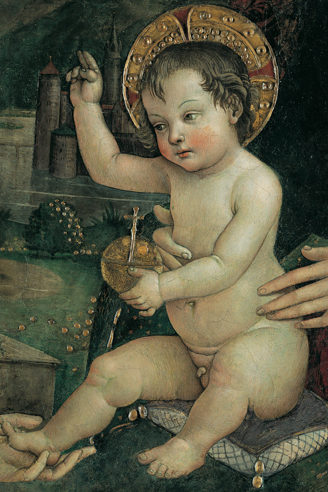 Bernardino di Betto, dit Pinturicchio, L’enfant Jésus « Aux Mains » 1492-1493, Fesque détachée, H.73 ; L.59 cm, Pérouse, Fondazione Gugliemo Giordano © Fondazione Guglielmo Giordano