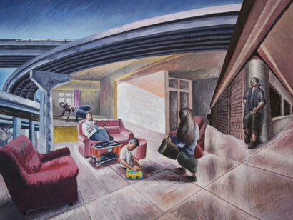 Fountain House Gallery, Michael Colón, The Way Home in August, 2018, acrylic on canvas, 24 x 30 inches