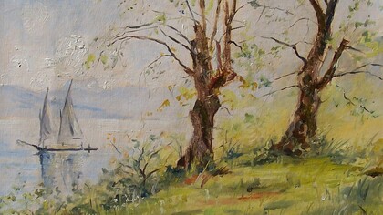 Charles Favre (1862-1907), pintura 1899, Lago de Ginebra -(Lacus Lemanus)- cerca de Evian. François-Alphonse Forel (1841-1912), acuñó el término "Limnología" y es considerado el padre de la limnología moderna. Concentró su estudio en el lago Lemán, Ginebra, Suiza