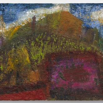 John Lees, Krazy Paradise, 2001-2011, oil on canvas, 19x30 inches. Courtesy of New Document, 2023