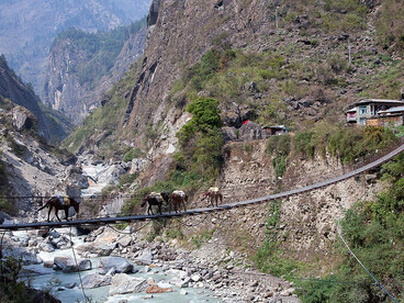 Scenic landscapes near Dharapani on the Annapurna Circuit in Nepal