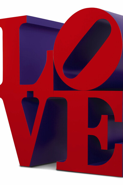 Robert Indiana, LOVE, Red and Violet, 1966-1999, alluminio policromo, cm. 91.5 x 91.5 x 45.75 - Courtesy Galleria d'Arte Maggiore G.A.M., Bologna (Italy)