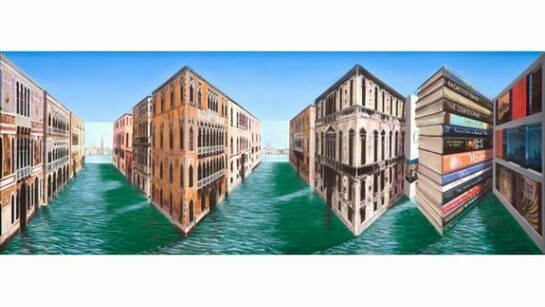 Patrick Hughes, Happy Endings (detail), 2013, Oil on board construction, 29 x 78.5 x 12 cm, 11 1/2 x 31 x 4 3/4 in, Framed: 47 x 96.5 x 12 cm / 38 x 18 1/2 x 4 3/4 in