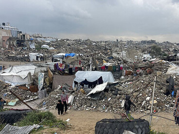 Ruins of Beit Lahia, in the Gaza Strip, destroyed by Israeli bombardments, February 23, 2025. Photo by Jaber Jehad Badwan