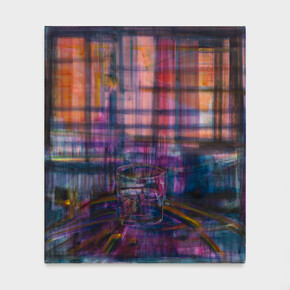 Ben Tong, Glass with Sunset, 2023. Oil on linen, 66 x 56 in (167.6 x 142.2 cm). Courtesy of the artist and Night Gallery