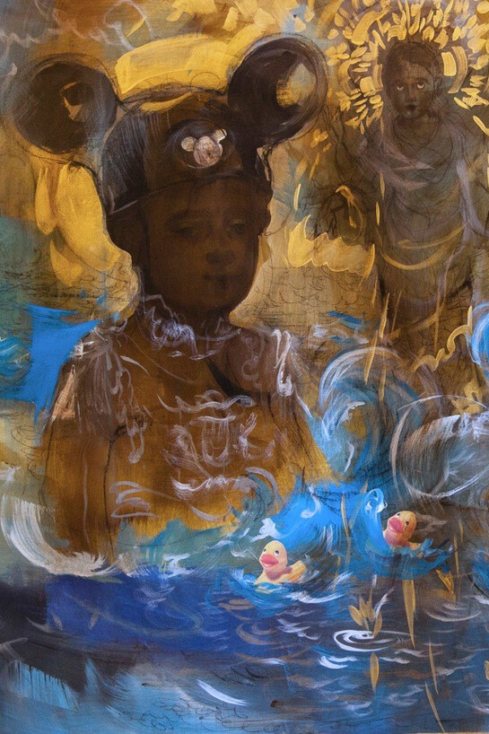 Scherezade García, "Paraíso según el Trópico," 2014 (detail). 51" x 75". Acrylic, pigments, charcoal, collage and ink on canvas