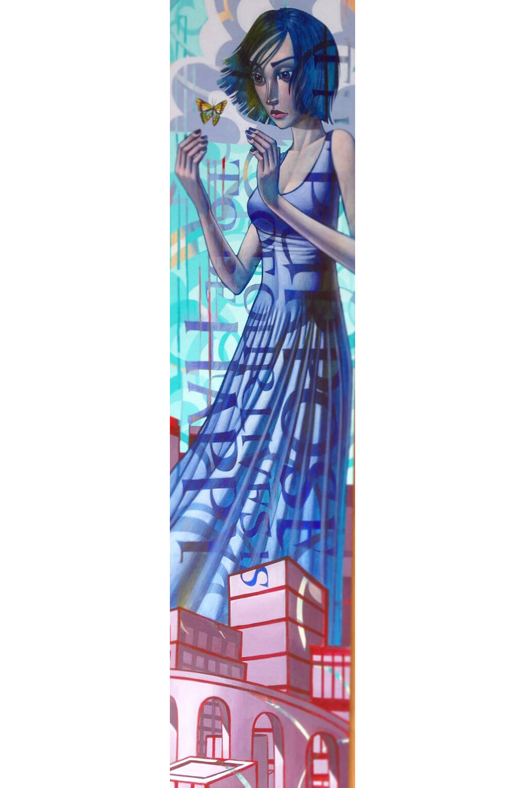 John Park, Supernatural Aid, Mixed media on wood panel, framed, 18″ x 60″
