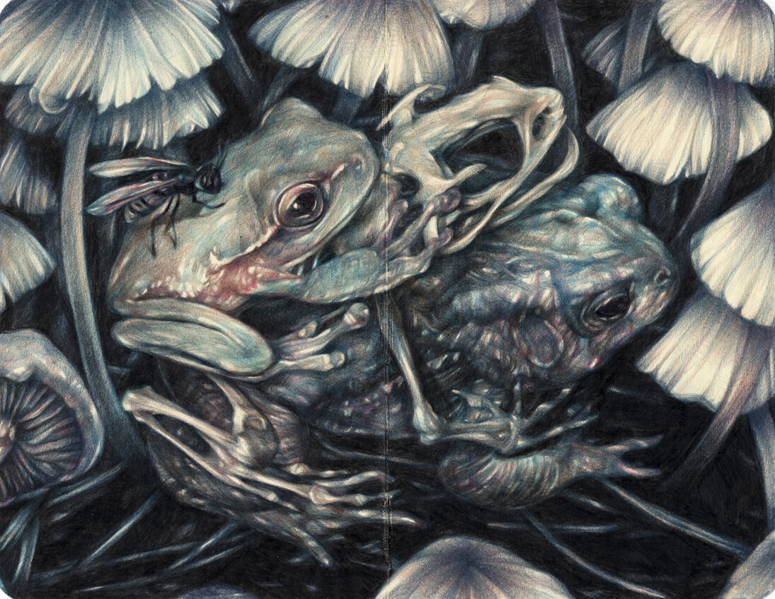 Marco Mazzoni, The Unaware, 2015, matite colorate e inchiostro su carta moleskine, 14 x 18 cm