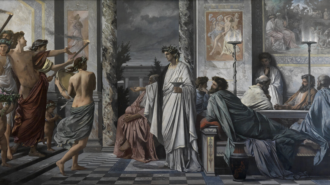 A chegada de Alcibíades ao Simpósio de Platão representado por Anselm Feuerbach (1873)