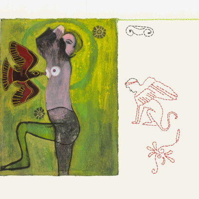 Anna Capolupo, Personali reminiscenze#figura03, 2014, acrilico, tempere su carta e filo di cotone, 30 × 30 cm