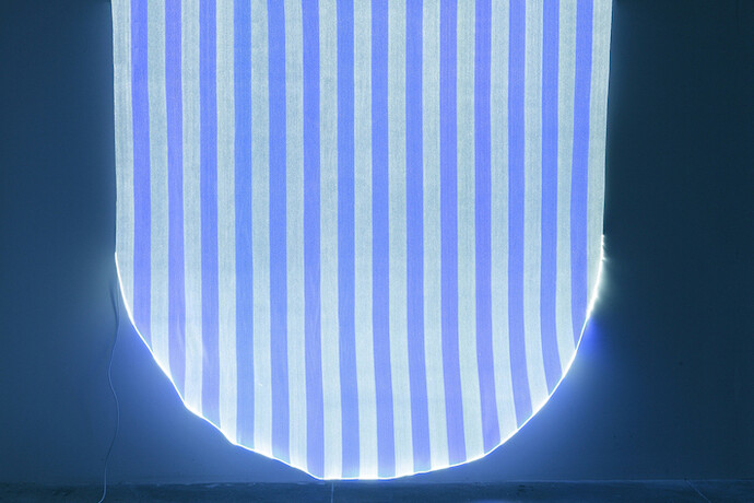Daniel Buren,
Optical Fiber, White and Blue Half Circle, Situated Work, 2012,
Sandra Gering Inc