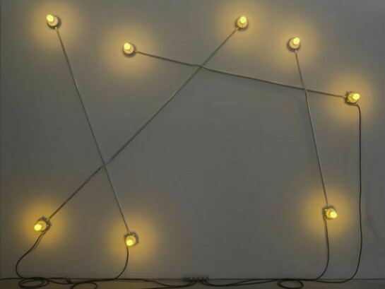 G.T. Pellizzi, “Constellation in Yellow (Figure 3)”, 98” by 132”, light bulbs/porcelain, steel, wire, 2013, Courtesy: Mary Boone Gallery, New York