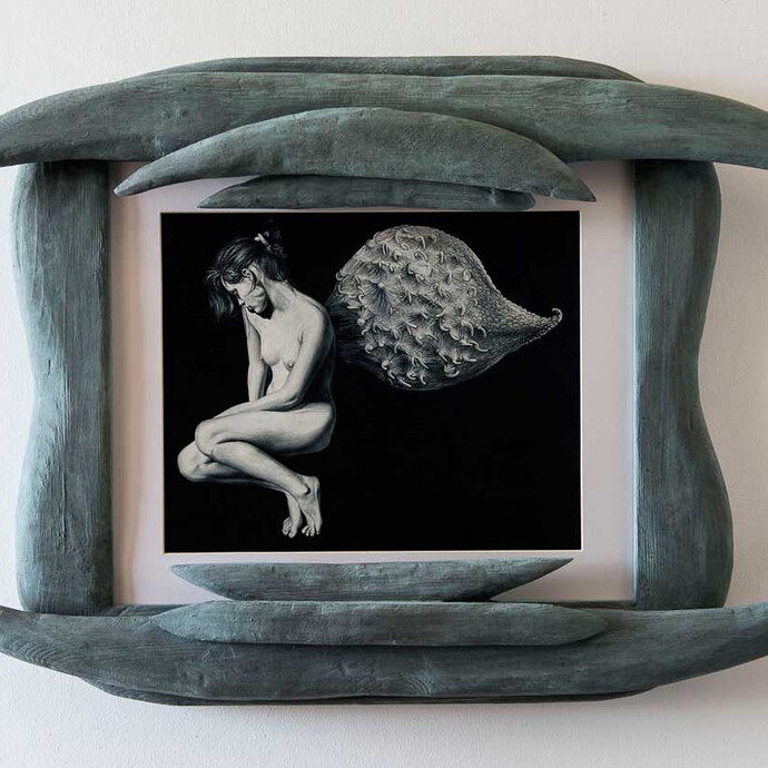José Molina, La cacciata dal paradiso, 2015, collezione “Beloved earth”. Matita grassa su carta, 83,5 x 67 cm
