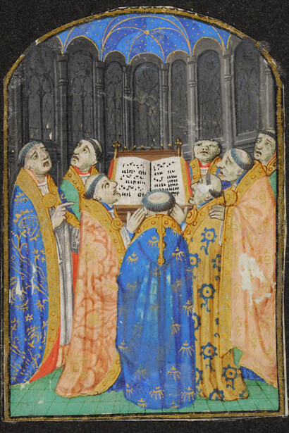 Seven miniatures from a breviary. Master of the Échevinage of Rouen. About 1470, Rouen. Sept miniatures taken from a manuscript breviary in Latin for the use of Rouen (?) or of Rome (?). Montreal, McGill University Library, Rare Books and Special Collections. Purchased by Gerhard R. Lomer, McGill University librarian, at the request of R. Cleveland Morgan, 1927. MS 102/1 to 102/7. Catalogue raisonné: notice no. 25.