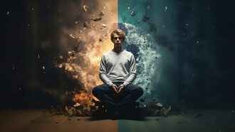 Image of a person between two worlds