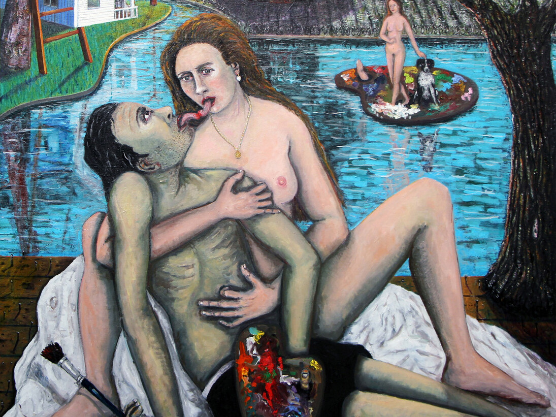 Eric Corne, Les ateliers du peintre, 2014, Huile sur toile, 150 x 150 cm, Courtesy Galerie Patricia Dorfmann, Paris