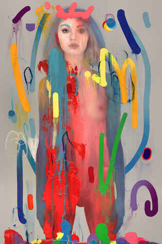 Erik Jones, Royal-Crayons, 24x36 inch, 61x91cm. Watercolor, colored pencil, water-soluble wax pastel, acrylic on Rives bfk paper mounted to panel